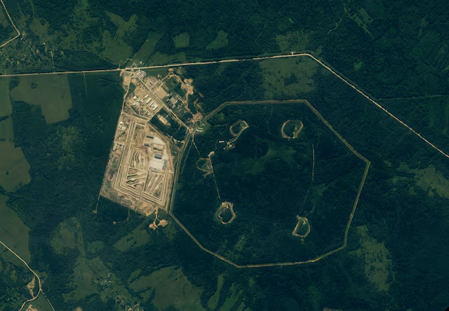 A satellite image shows what is believed to be a deployment site for a Russian nuclear-powered cruise missile, including 5 nuclear warhead storage bunkers (right) and bermed launch positions (lower left), in Vologda, Russia, in this handout image obtained by Reuters on August 27, 2024. (Image Credit: Planet Labs PBC / REUTERS)