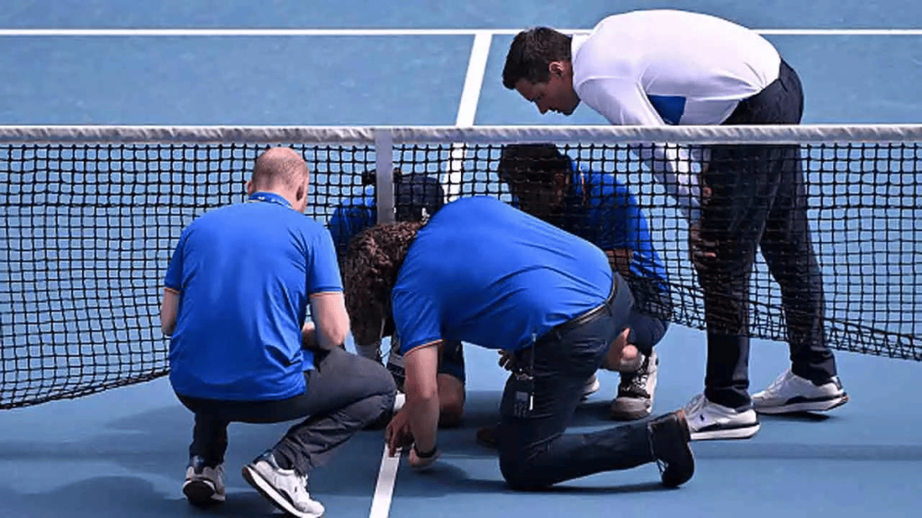Jannik Sinner vs. Holger Rune Match Suspended as Reigning Champion Serve Breaks The Net. (Credit: Getty Images)