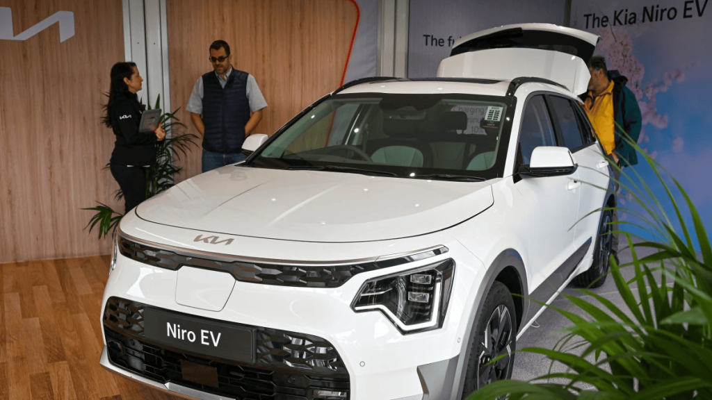 A Kia Niro EV on display in London in 2023. (Credit: John Keeble / Getty Images)