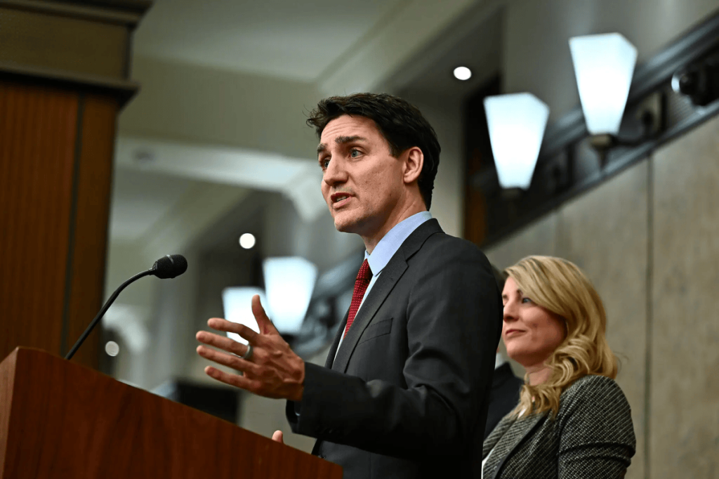 Prime Minister Justin Trudeau's press conference in Ottawa on Saturday. (Image Credit: Justin Tang / The Canadian Press, AP)