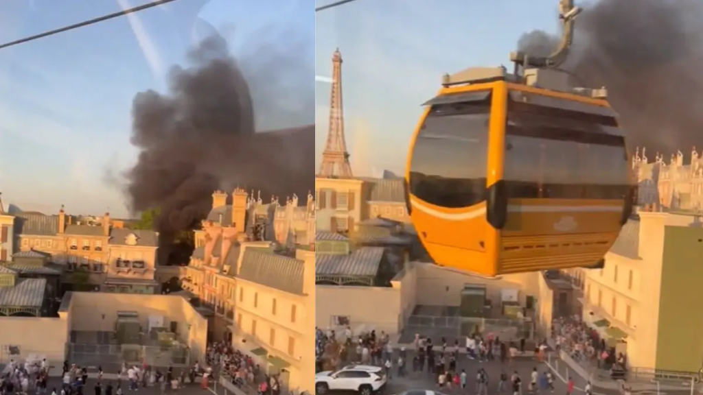 Fire Breaks Out at Disney World’s Epcot, Forcing Evacuation Dark smoke billows from the France Pavilion area at Walt Disney World’s Epcot fire, as captured by guests riding the Disney Skyliner gondolas.