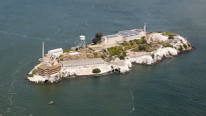 Image of the infamous Alcatraz Prison from above. (Credit: Getty Images)