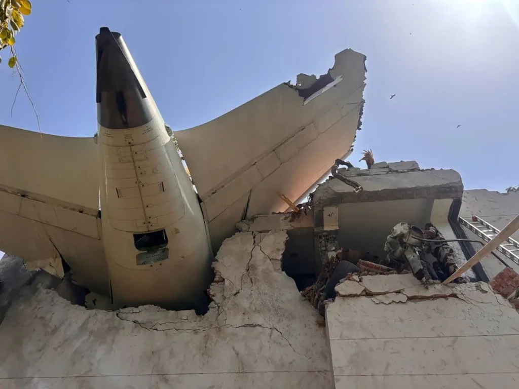 Tail of the Air India plane crashed in Ahmedabad is visible after the tragic crash of London-bound flight near Ahmedabad Airport, India, on Thursday, June 12. (Image Credit: CISF/X)