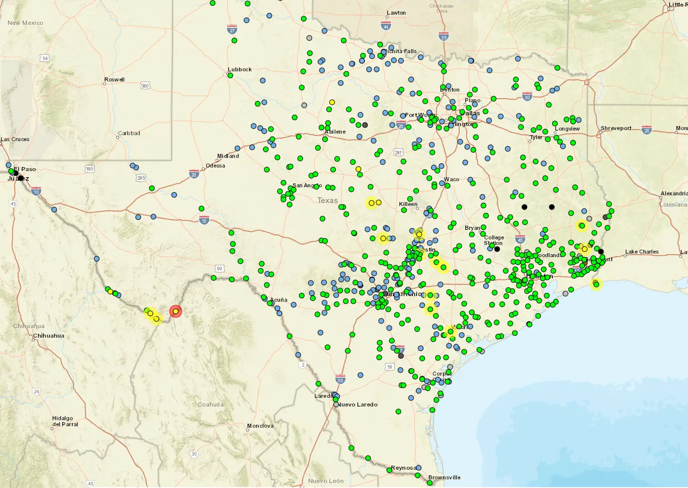 Map of Texas flooding today. (Image Source: TexasFlood.org)