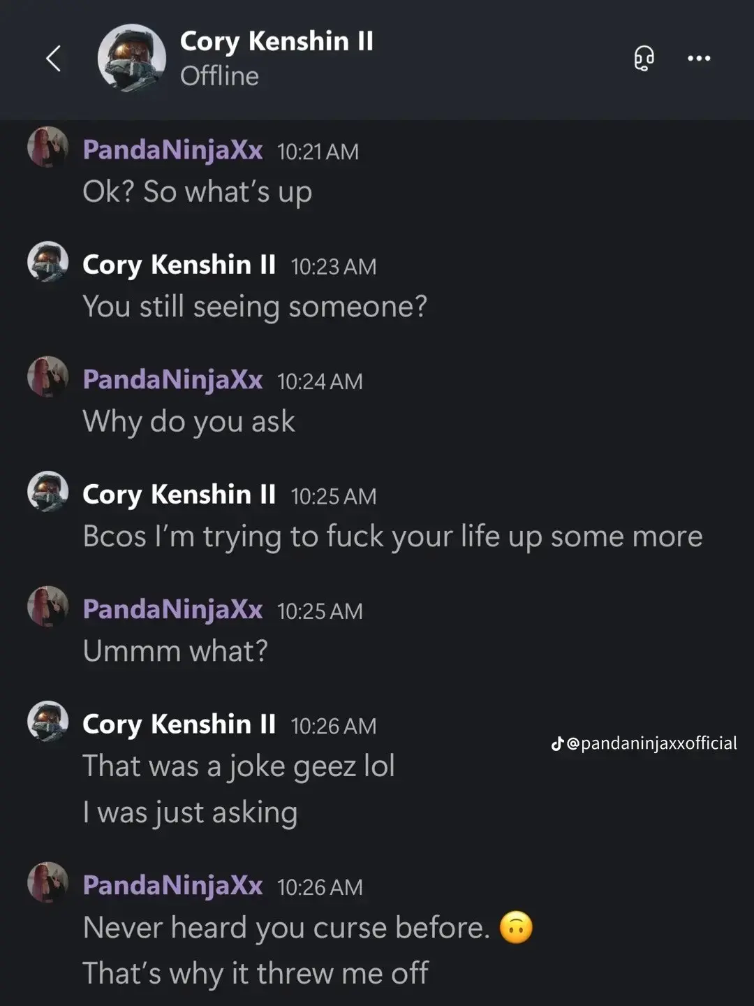 CoryxKenshin Faces Serious Allegations of Emotional Abuse and Manipulation 1 CoryxKenshin leaked messages between him and pandaninjaxxofficial.