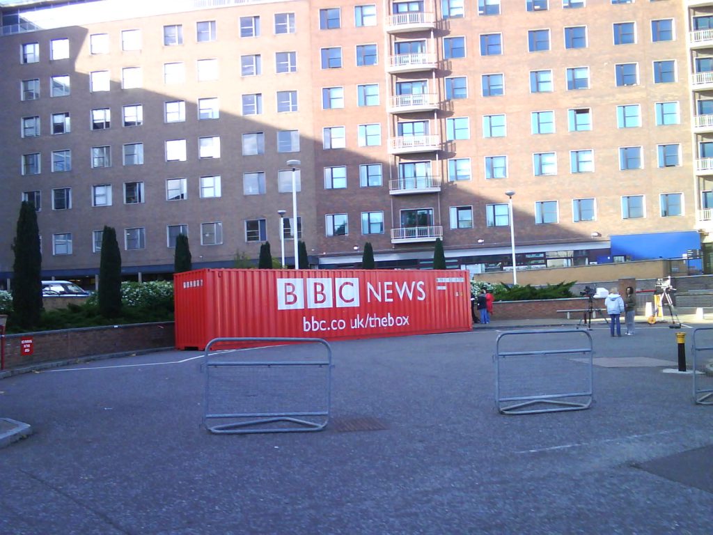 BBC News logo on a television screen