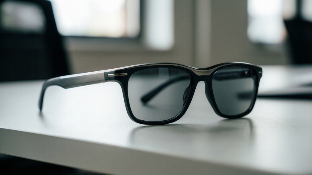 Conceptual image of Android XR glasses with Hey Gemini AI interface