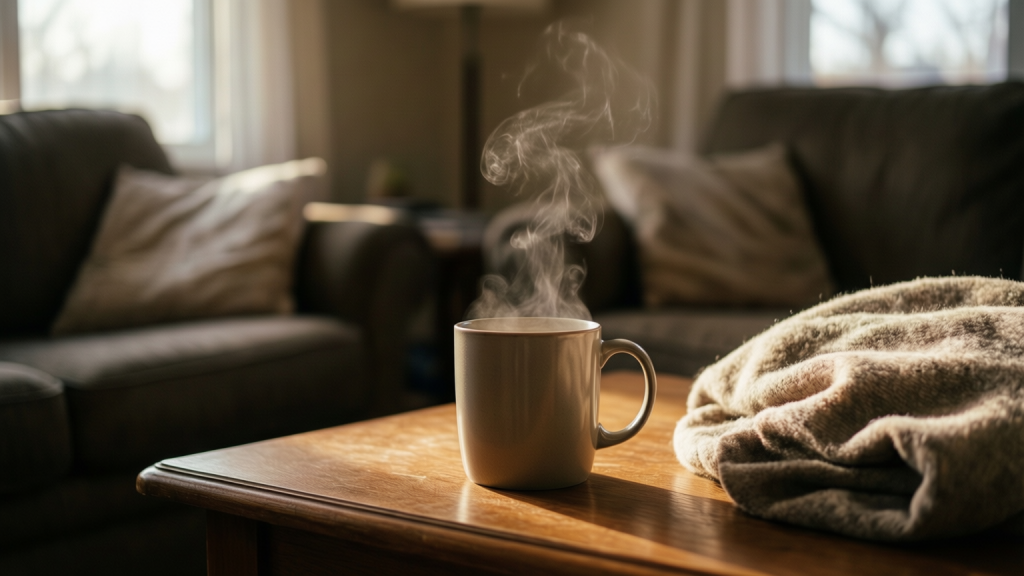 Woman holding a warm cup of tea representing comfort and support for menopause pain