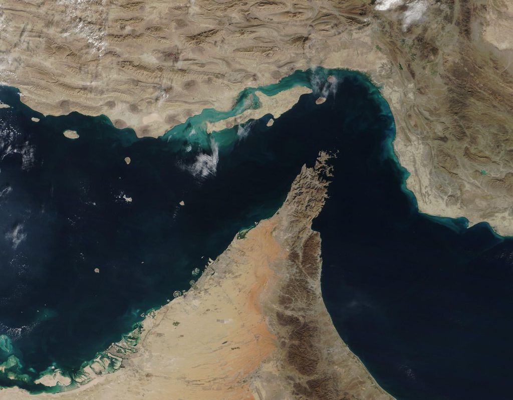 Oil tankers navigating the busy Strait of Hormuz waterway