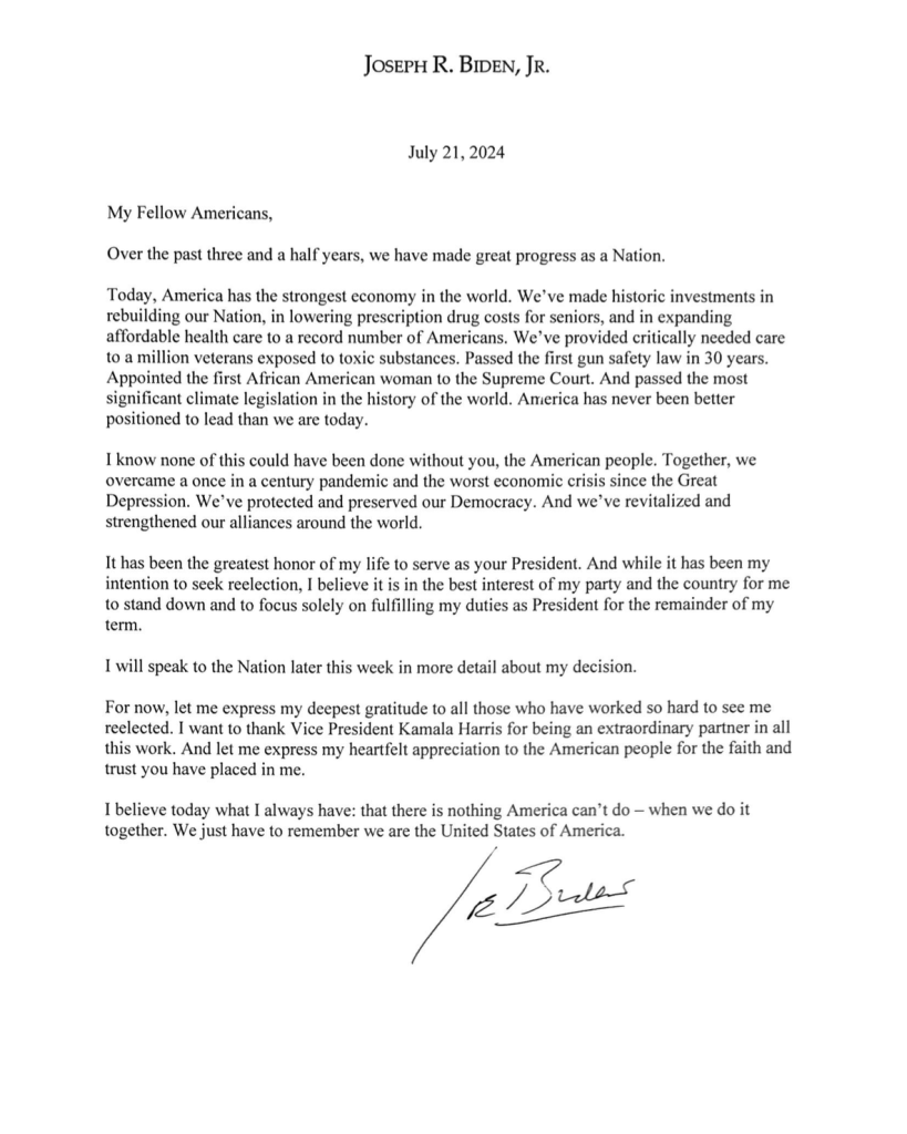 The Sudden End of Joe Biden’s Reelection Race 1 President Joe Biden posted a resignation letter on social media, which took the political world by surprise.