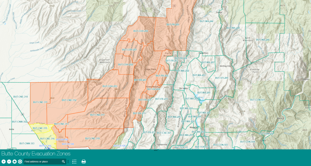 California Wildfire: Park Fire Devastates Upper Bidwell Park 1 Map of evacuation zones in Butte County. (Source: Butte County GIS Map)