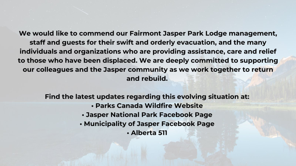 Wildfire Devastates Jasper National Park 4 A statement by Jasper Park Lodge on the current wildfire devastating Jasper National Park. (Source: Jasper Park Lodge Twitter / X)