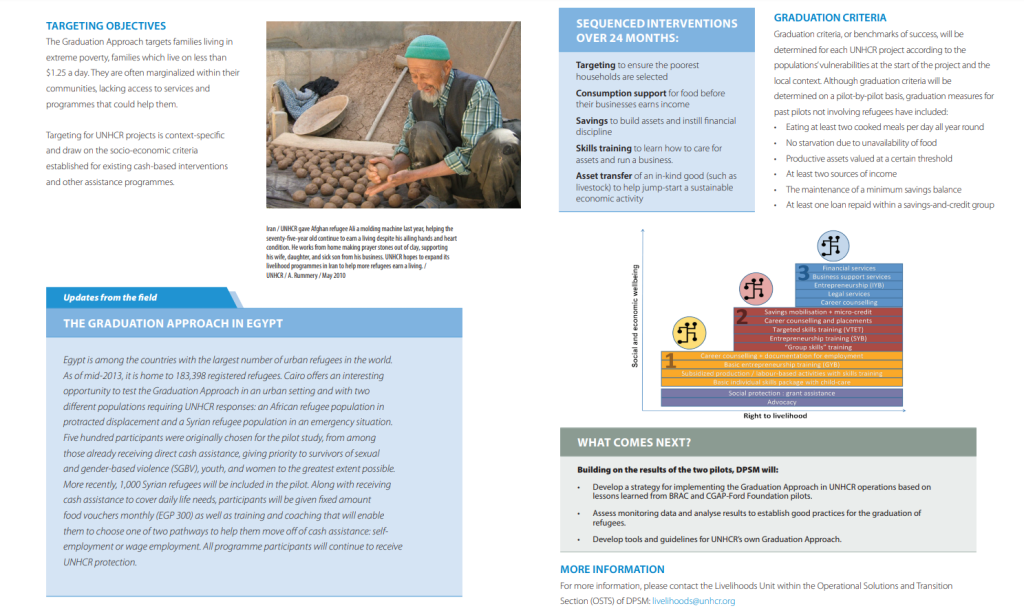 The Graduation Approach targets families living in extreme poverty, families which live on less than $1.25 a day. They are often marginalized within their communities, lacking access to services and programmes that could help them. (Source: United Nations High Commissioner for Refugees / UNHCR)