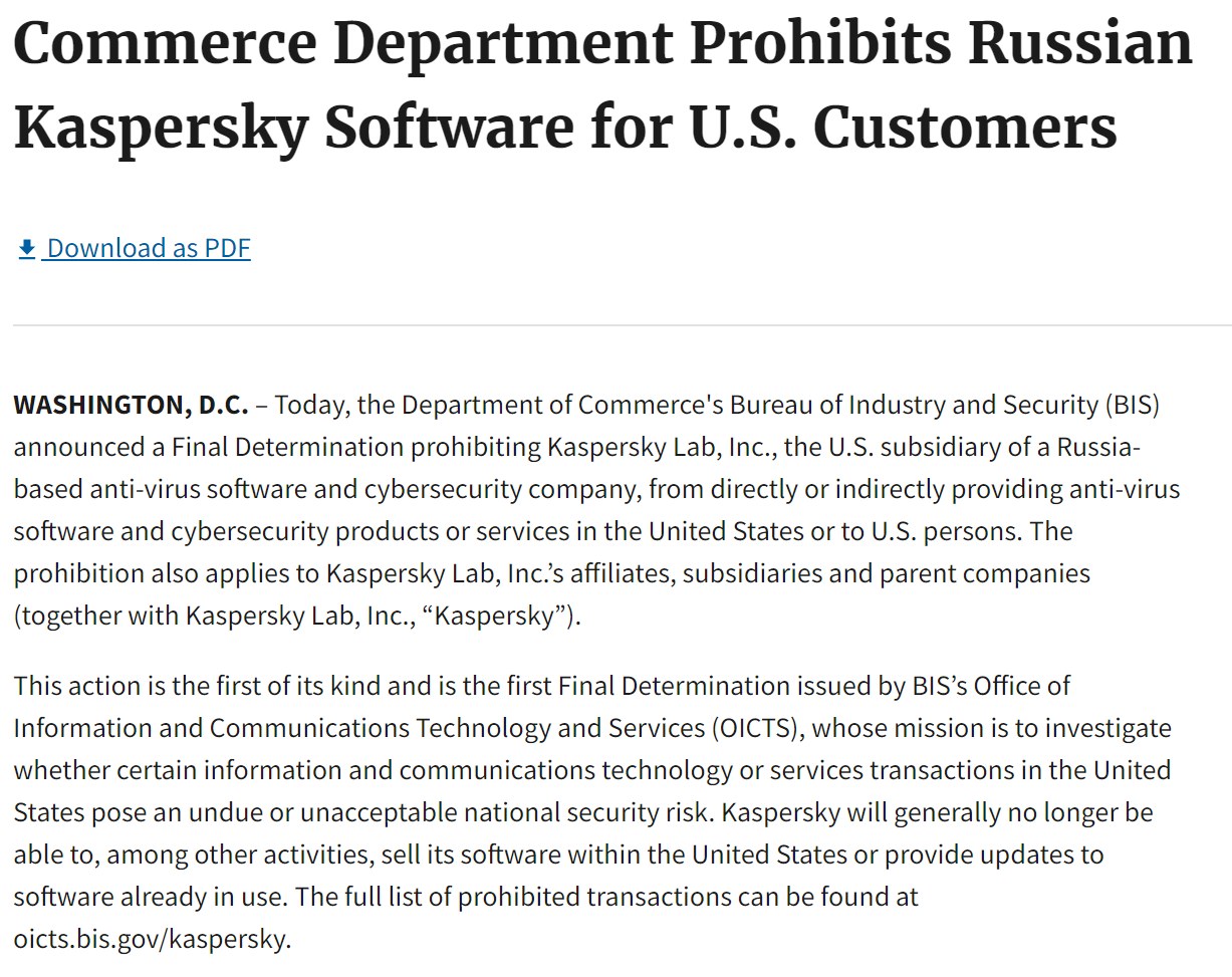 Biden Bans Kaspersky Software Amid National Security Concerns 1