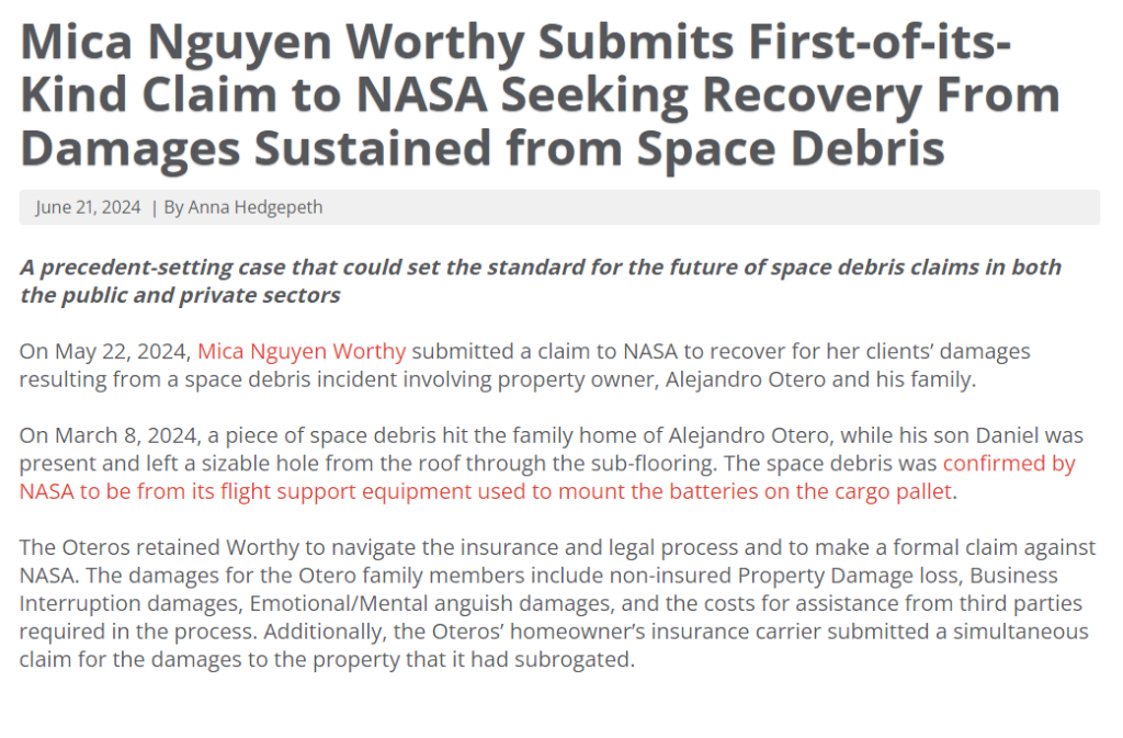 Florida Family Sues NASA After Space Debris Crashes Through Roof 2