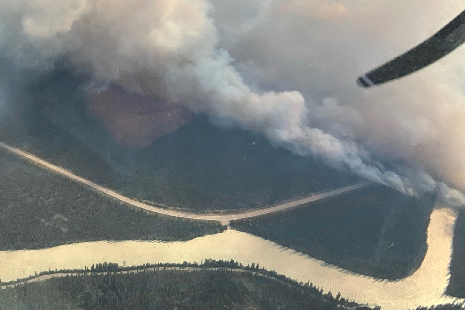 Alberta Wildfire devastating Jasper National Park, as seen from the air. (Credit: Alberta Wildfire Twitter / X)