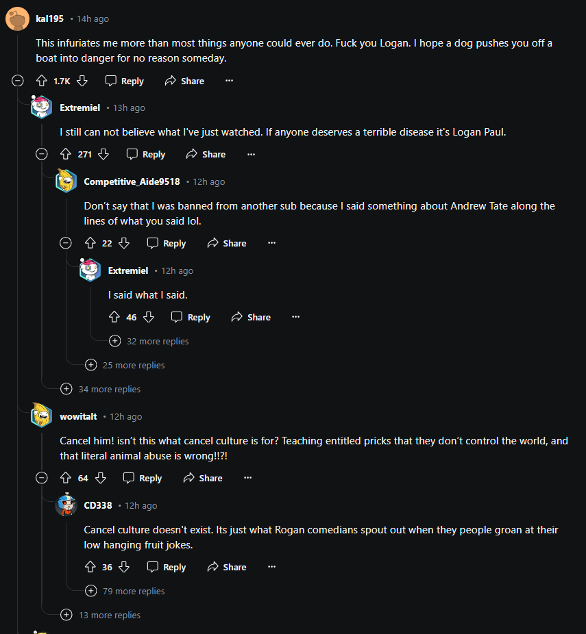 On August 22, 2024, a now deleted post on the r/h3h3productions subreddit, in which a netizen accused Paul of "attempting to kill his dog" by pushing him "into a boat propeller," went viral.