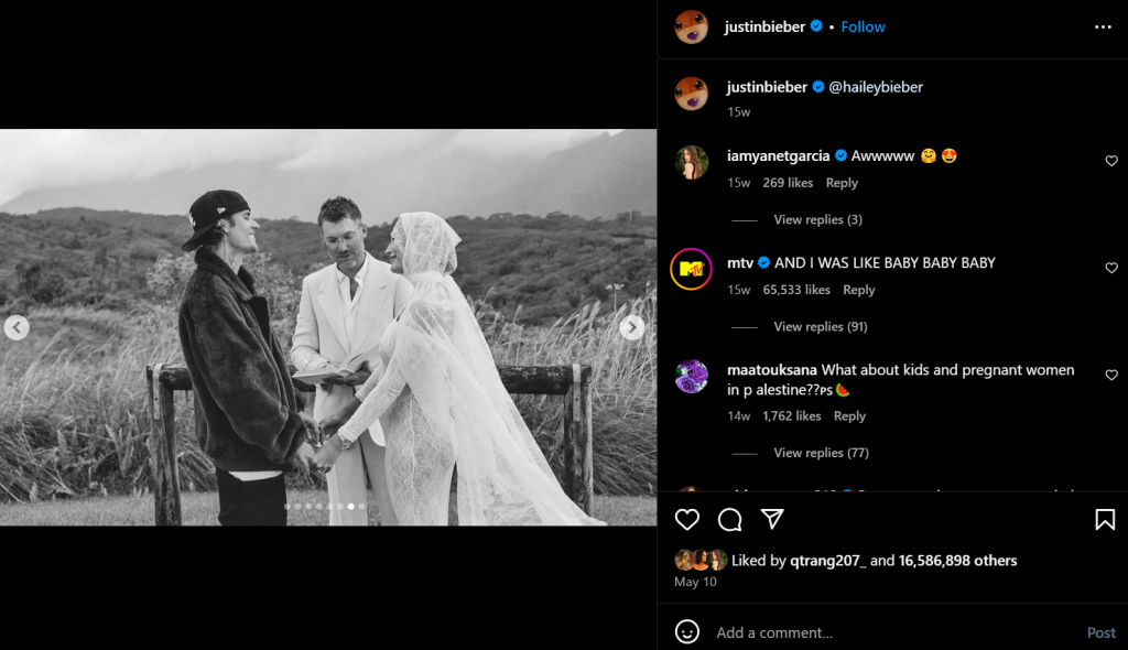 Justin Bieber and Hailey Welcome Their First Baby: Jack Blues Bieber 4 The announcement was made through a series of intimate photos on Instagram, showcasing Hailey's baby bump during a vow renewal ceremony. (Source: Justin Bieber's Instagram)