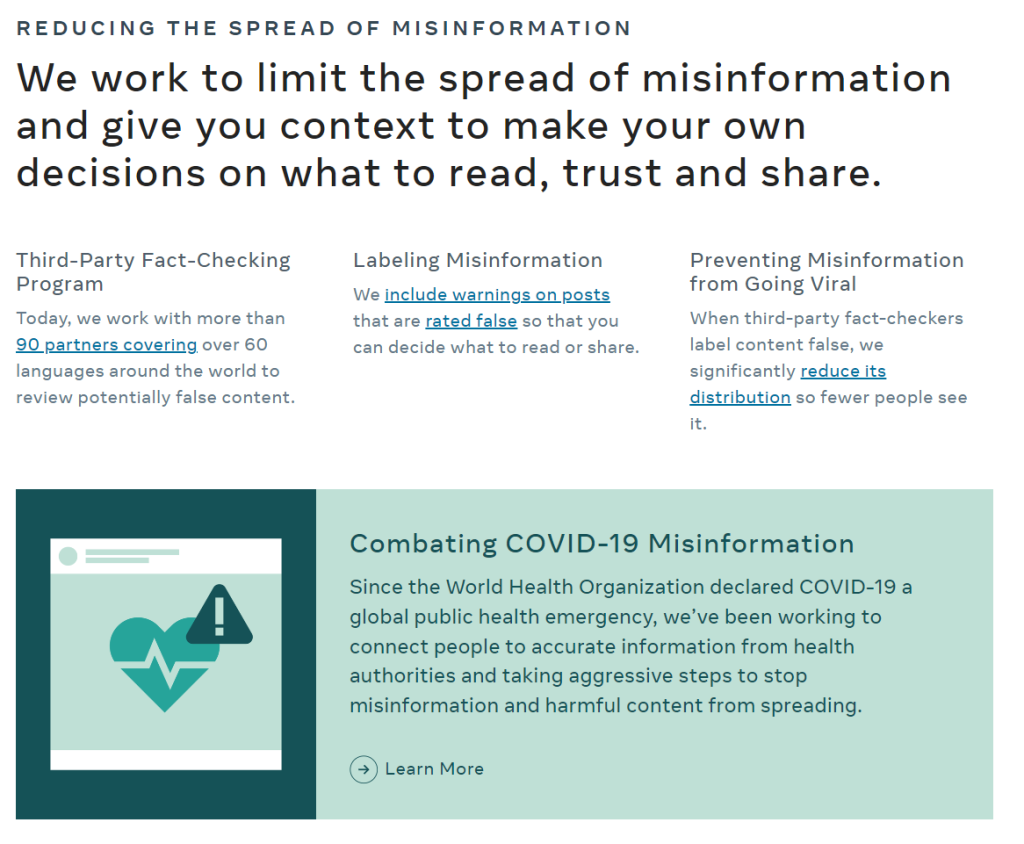 Meta's current policies regarding misinformation on Zuckerberg's platforms. (Source: Meta)