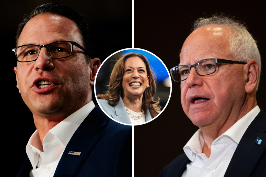 Kamala Harris’ Vice Presidential Choice Narrows to Walz and Shapiro: What to Expect 1 Left: Pennsylvania Governor Josh Shapiro speaks during a campaign rally for Vice President Kamala Harris on July 29 in Ambler, Pennsylvania. Right: Minnesota Governor Tim Walz speaks during a press conference on August 1 in Bloomington, Minnesota. Inset, Vice President Harris is seen at a campaign rally in Atlanta on July 30. Harris' vice presidential search has been officially narrowed down to two candidates, Shapiro and Walz, according to Reuters. (Credit: AFP / Getty Images)