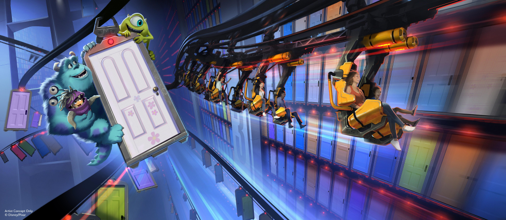 Monsters Inc. Land Coming to Disney's Hollywood Studios 1 Visitors will have the chance to experience the thrill of zooming through the factory on a suspended track, just like the film's heroes, James P. Sullivan (Sulley) and Mike Wazowski. (Credit: Disney / Pixar)