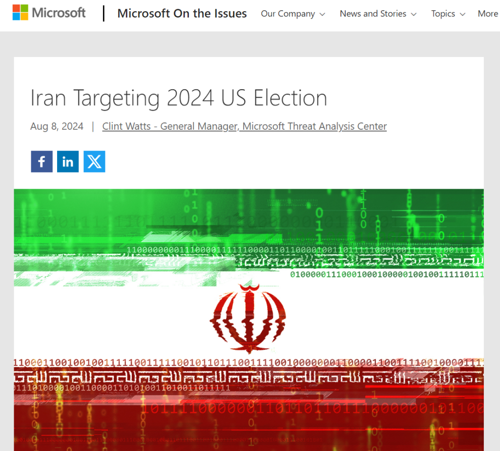 The hacking incident coincides with a Microsoft report that identified Iranian hackers targeting U.S. presidential campaigns. (Source: Microsoft)