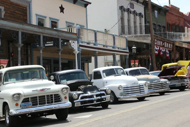 People checking out the cars during opening day for Hot August Nights in Virginia City on Aug. 2, 2024. (Credit: Jason Bean / Reno Gazette Journal)