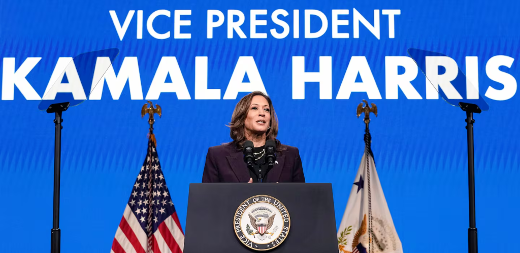 Vice President Kamala Harris speaks during an event, July 25, 2024, in Houston. (Credit: TONY GUTIERREZ / Associated Press)