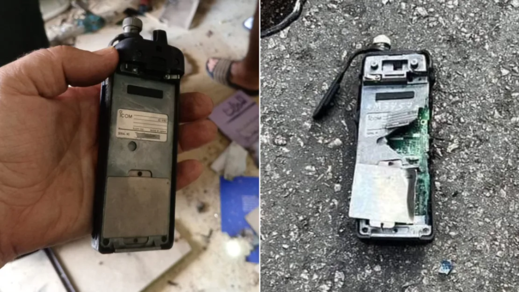 Walkie-Talkie Explosions In Lebanon: A New Chapter In The Israel-Hezbollah Conflict 2 Two damaged iCOM devices, a Japan-based radio communications and telephone company, after Wednesday's walkie-talkie explosions. (Image Credit: CNN)