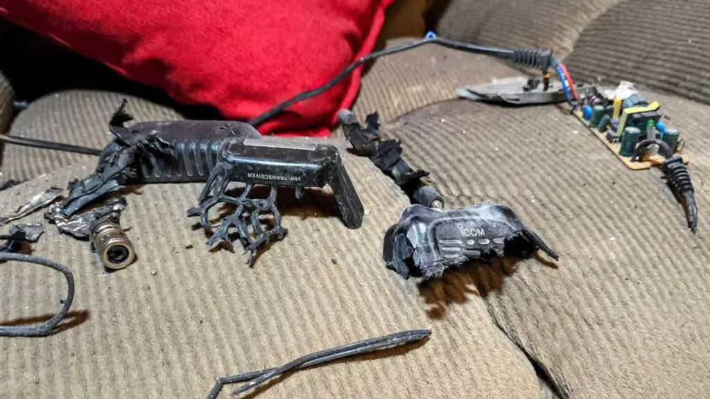 Walkie-Talkie Explosions In Lebanon: A New Chapter In The Israel-Hezbollah Conflict 3 An ICOM-branded walkie talkie was destroyed by a blast at a house on the outskirts of Baalbek. (Credit: Getty Images)