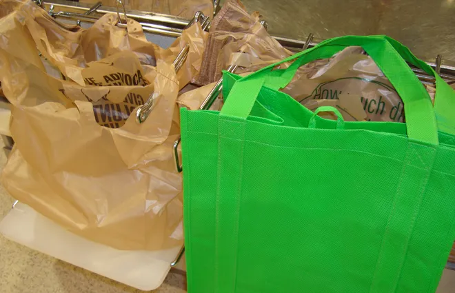 California Bans Plastic Bags Again: What You Need to Know 2 Grocery bags as replacement for shoppers after all plastic bags in California will be banned in 2025. (Image Source: Getty Images / iStockphoto)