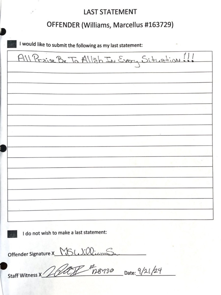 Marcellus Williams Case Update: Missouri Executes Man Amidst Controversy 3 Marcellus Williams final statement before he was executed by the state of Missouri.