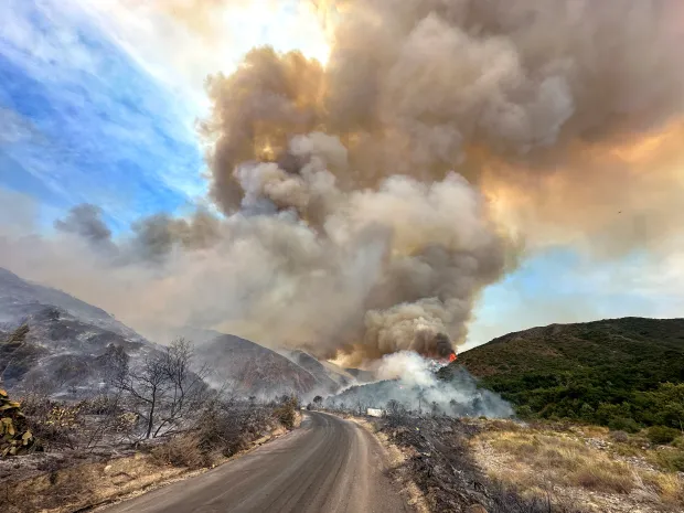 Firefighters battle the Airport Fire along Trabuco Creek Road in Trabuco Canyon, CA, on Monday, Sept. 9, 2024. (Image Credit: Jeff Gritchen, Orange County Register/SCNG)