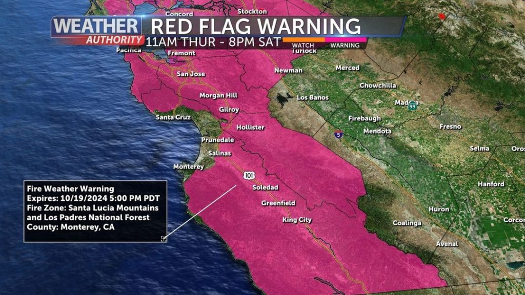 Red Flag Warning Issued for Northern California 3 A Red Flag Warning will be in effect beginning 11 pm Thursday to 5 pm Saturday for strong offshore winds, critically dry conditions and low humidity that can cause fire to rapidly grow in size and intensity. (Image Source: KION News Channel 46)