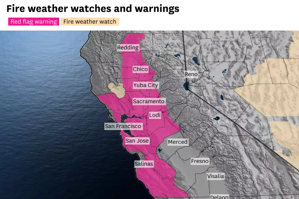 Red Flag Warning Issued for Northern California 1 Dry, gusty winds prompted National Weather Service officials to issue a red flag warning for much of the Bay Area that will begin on Thursday. (Image Credit: Baron/Lynx)