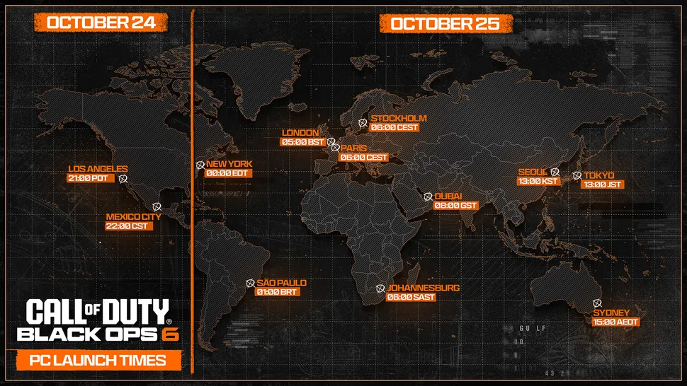 Call of Duty: Black Ops 6 Release Date And Time 1 Call of Duty: Black Ops 6 release time zone for each region. (Image Credit: Activision)