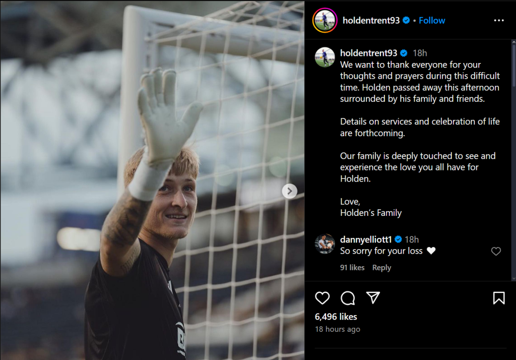 Holden Trent Death: Philadelphia Union Goalkeeper Dies at 25 3 Holden Trent death was announced by his family on his Instagram account. (Image Source: Instagram @holdentrent93)