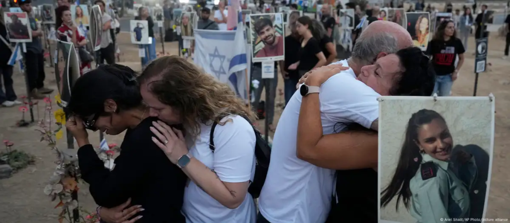 Israelis attended a memorial ceremony at the site of the Nova music festival where hundreds of people were killed on the October 7 attack. (Image Credit: Ariel Shalit/AP Photo/picture alliance)