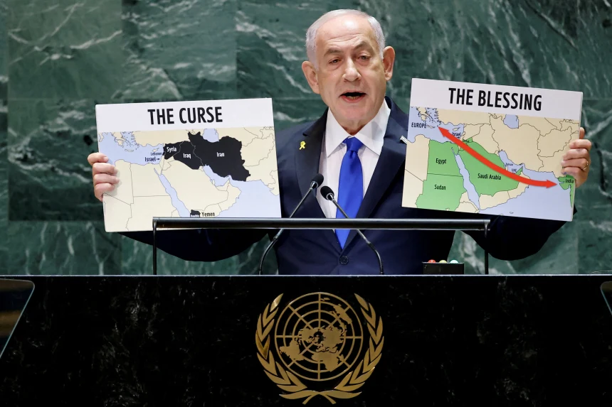 Israeli Prime Minister Benjamin Netanyahu addresses the United Nations General Assembly in New York. (Image Credit: Eduardo Munoz / Reuters)