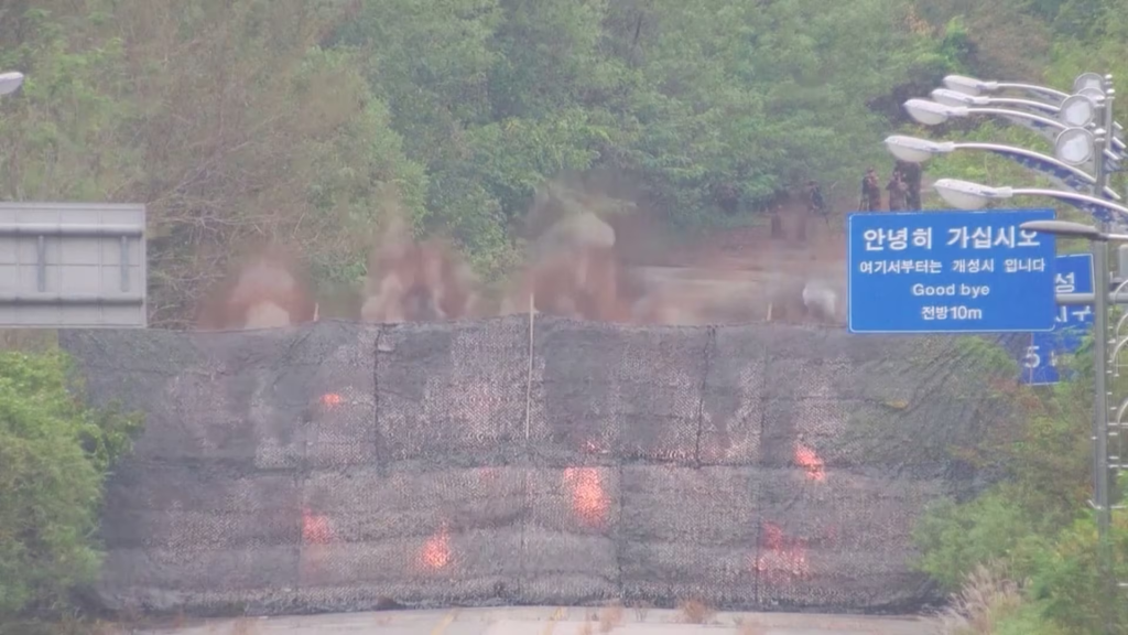 Tensions Escalate As North Korea Blows Up Inter-Korean Roads 1 South and North Korea war tension has been higher than ever, when North Korea blows up sections of inter-Korean roads on its side of the border between the two Koreas. (Image Source: South Korean Defence Ministry)