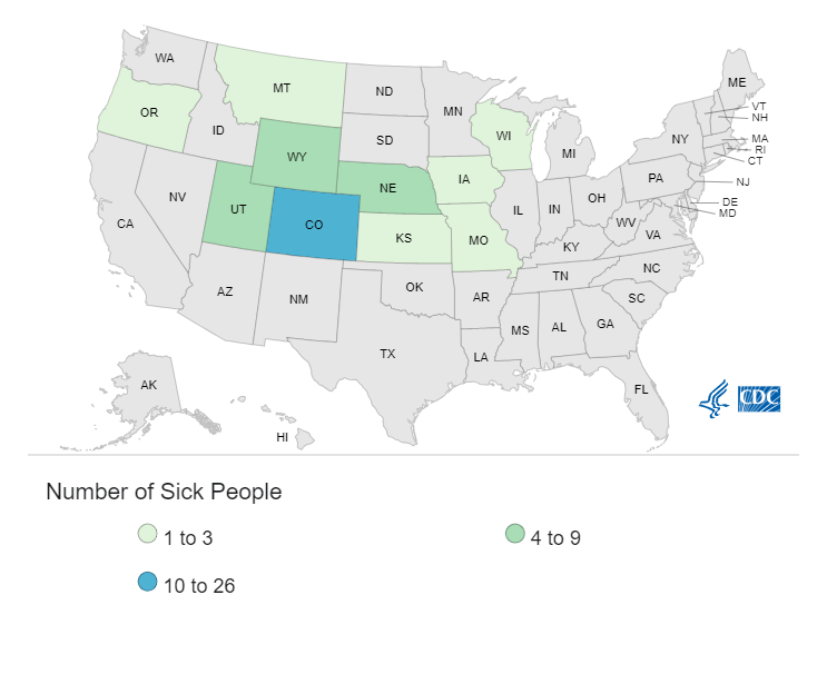 E. Coli Outbreak Linked to McDonald’s Quarter Pounders: What You Need to Know 1 This map shows where the 49 people in this McDonald's E. coli outbreak lived. (Image Source: CDC)