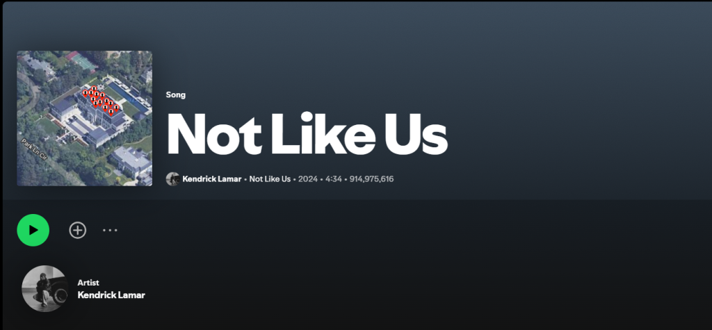 Drake Lawsuit: UMG And Spotify Of Boost Kendrick Diss Track 1 Drake sues Kendrick Lamar's diss track "Not Like Us" of botted streams for the song's popularity. (Image Credit: Spotify)