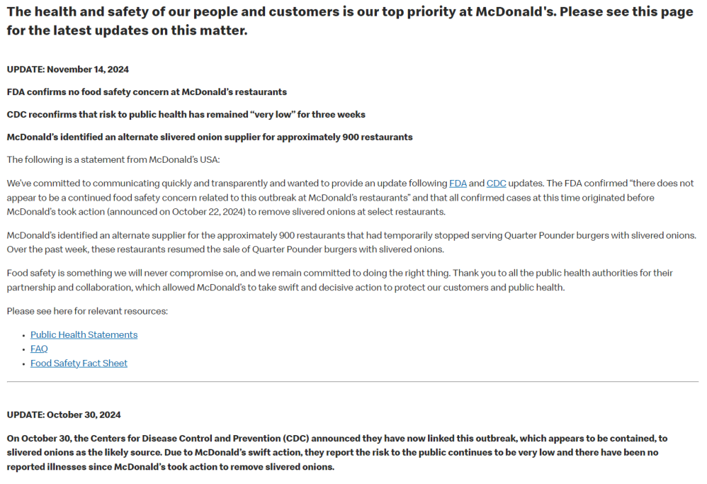 McDonald's E. Coli Outbreak: $100 Million Recovery Effort 2 McDonald’s E. coli outbreak press released by McDonald’s CEO. (Image Credit: McDonald’s Corp)