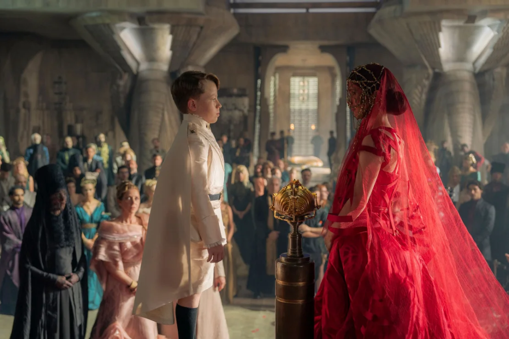 (From left to right) Charlie Hodson-Prior and Sarah-Sofie Boussnina in Dune Prophecy. (Image Credit: HBO)