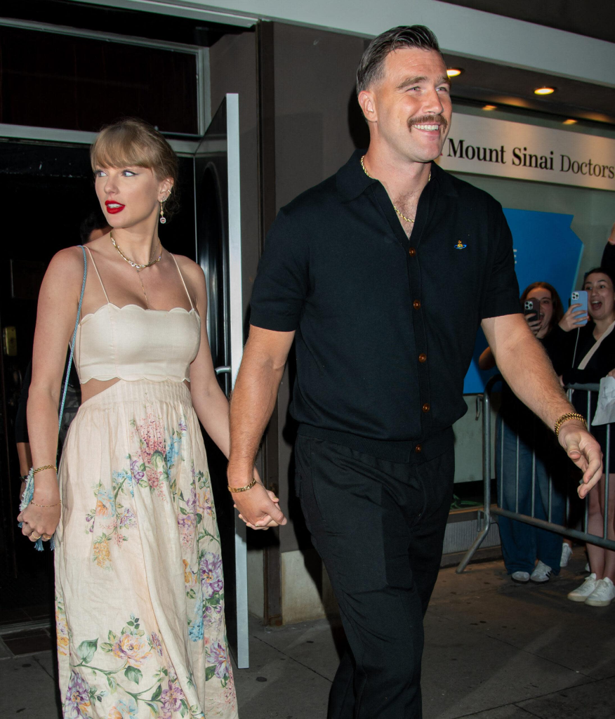 Jason Kelce Smashes Fan’s Phone After Slur About Travis Kelce 3 Taylor Swift and Travis Kelce after attending Karen Elson’s wedding. (Image Credit: BackgridUS)