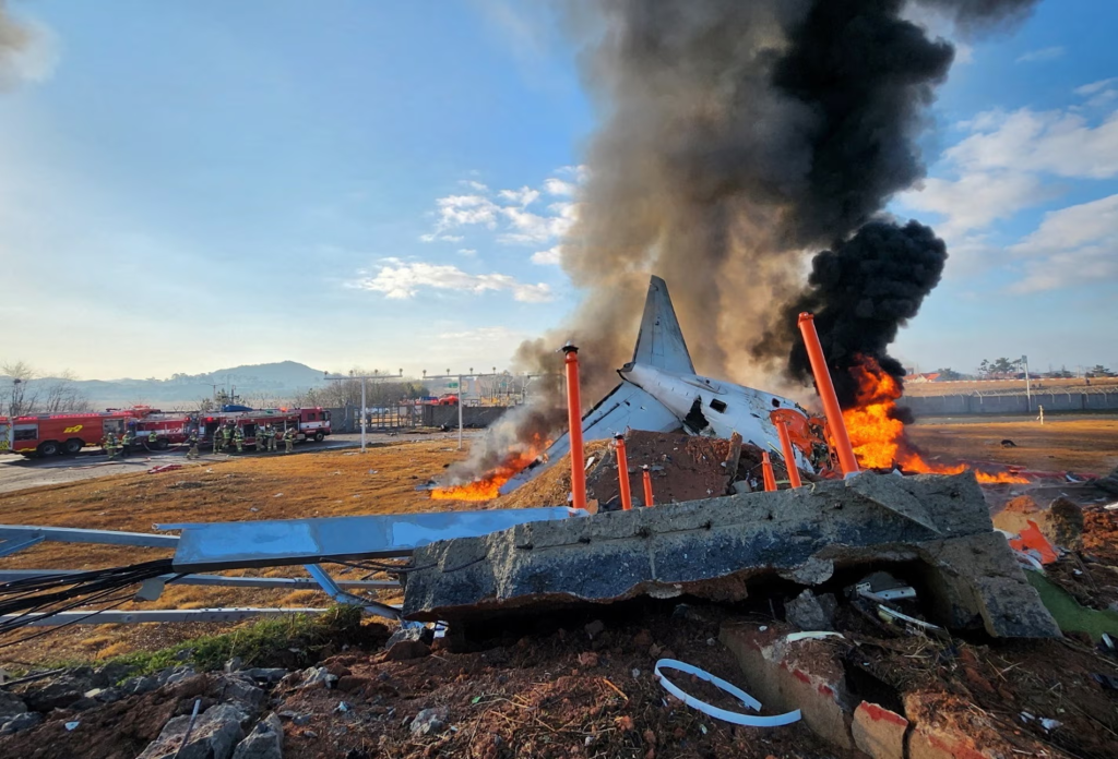 South Korea Jeju Air Flight 2216 Crashes: 179 Lives Lost 1 A Jeju Air Boeing 737 went off the runaway at Muan International Airport in Muan, South Korea. (Image Credit: YONHAP / Reuters)