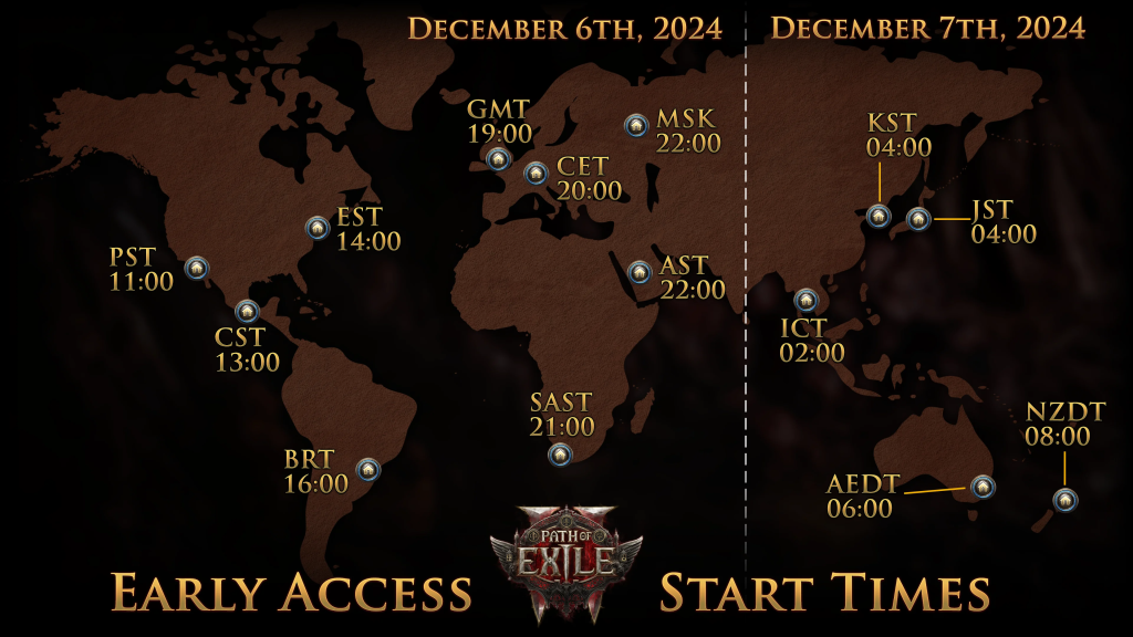 Path of Exile 2 early access timezones. (Image Source: Grinding Gear Games)