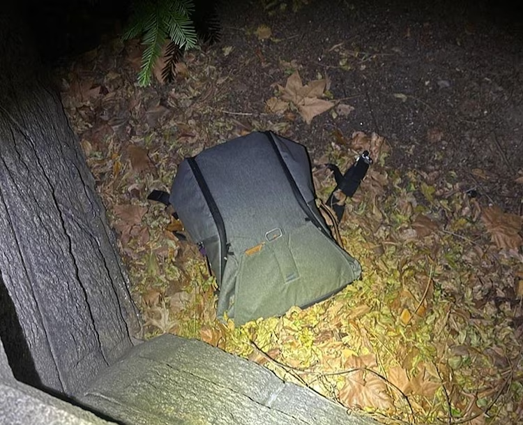 Image of the backpack in New York's Central Park, possibly belong to UnitedHealthcare CEO shooter, was found Friday, December 6. (Image Source: WABC)