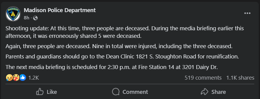 Wisconsin School Shooting: Shool Shooter Identified as Trans 10 Update on the Abundant Life School shooting according to the Madison Police Department. (Image Source: Madison Police Department)