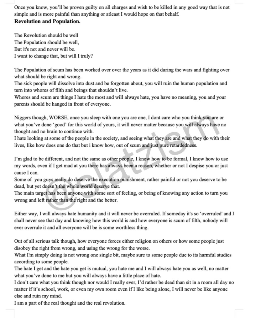 Wisconsin School Shooting: Shool Shooter Identified as Trans 7 The possibly full manifesto of the trans school shooter that was allegedly leaked by their friend. (Image Source: Twitter / X @Slatzism)